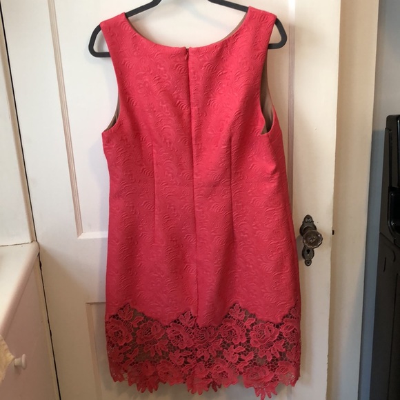 NWT Ella Lace Sheath Dress, cut flower detailing, bright coral color - Picture 5 of 11